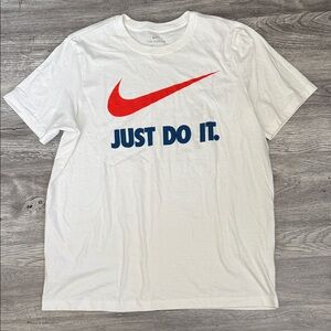 Nike White Short-Sleeve Tee with Red Swoosh and Navy 'Just Do It.'